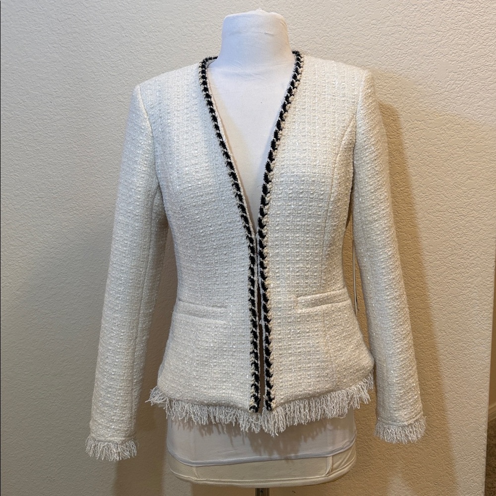 Aqua Ivory Tweed Blazer with Black Trim